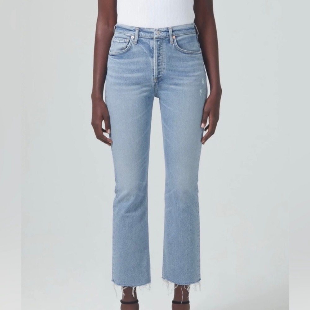 Citizens Of Humanity Isola Buttonfly Cropped Raw Hem Bootcut Blue Jeans Women 23